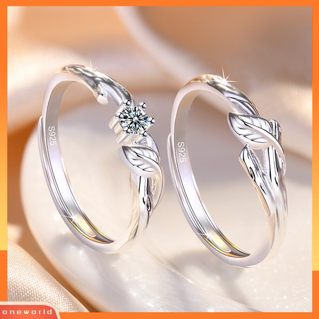 [EONE] Pasangan Cincin Pembukaan Dipoles Elegan Hadiah Hari Valentine Berkilau Berlian Imitasi Duri Daun Wanita Pria Jari Cincin Perhiasan Fashion