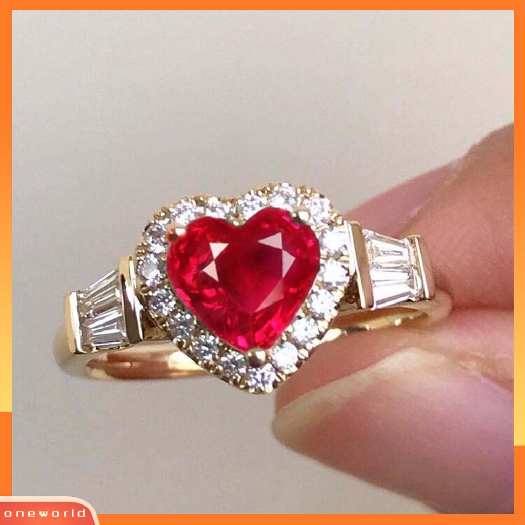 [EONE] Cincin Kawin Cantik Electroplating Retro Hadiah Golden Love Hati Berlian Imitasi Jari Cincin Fashion Perhiasan