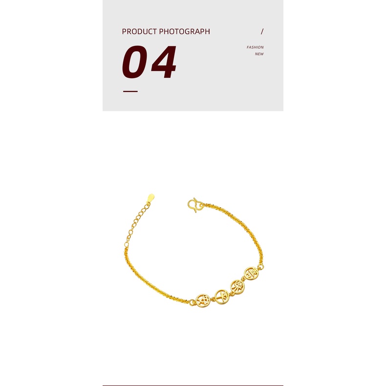 Goldkingdom Perhiasan Fashion 24k Bangkok Aksesoris Ready Stock Berkilau Gelang Dalam Waktu Lama Tidak Luntur Gaya Cina Aman Dan Bahagia Gelang.