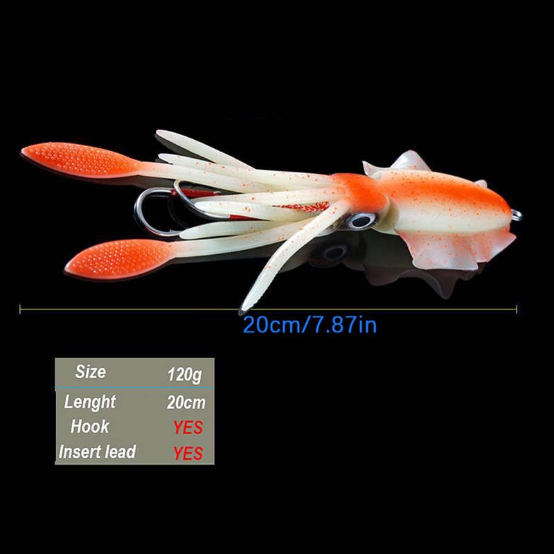 Tastetasty Fishing Soft Squid Lure 120g Luminous/UV Squid Jig Umpan Pancing Untuk Memancing Laut Wobbler Umpan.