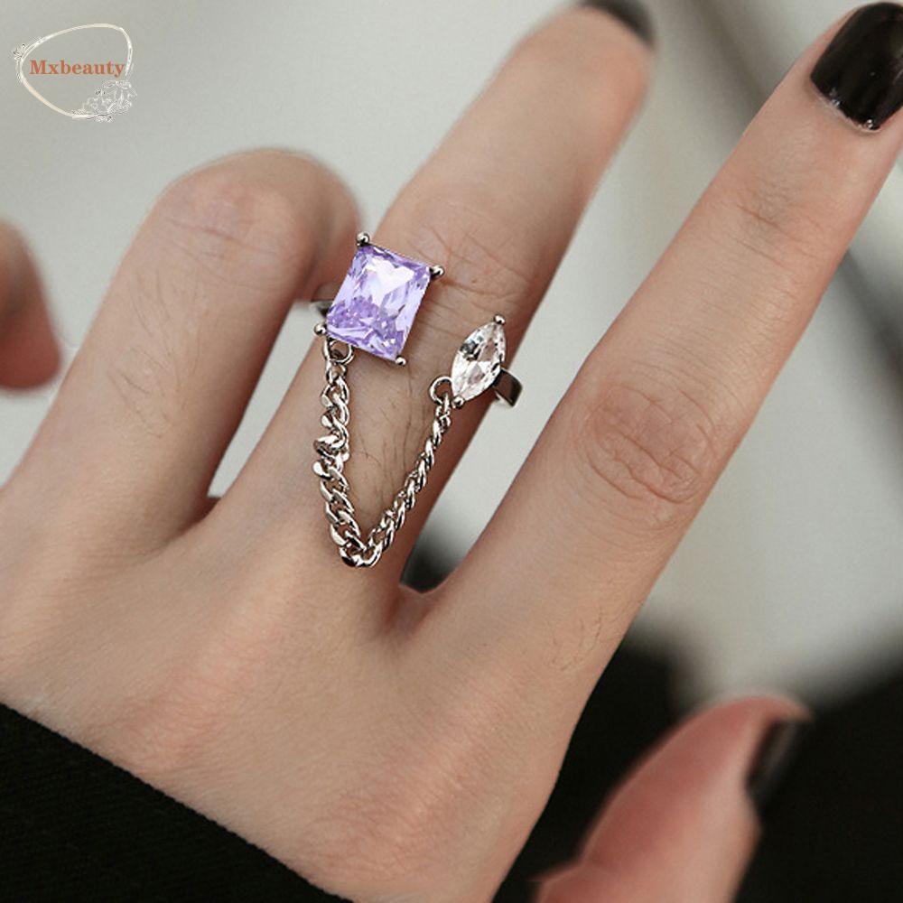 Mxbeauty Cincin Pembukaan Perempuan Dapat Disesuaikan Rantai Sederhana Punk Ungu Persegi Fashion Perhiasan