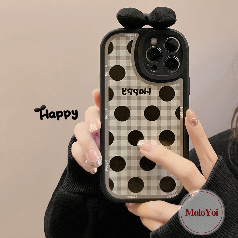 IPHONE Casing Motif Kotak-Kotak Titik Gelombang Retro Kompatibel Untuk Iphone11 12 13 14 Pro Max XR X XS Max 7Plus 78 6 6s Plus SE 2020 3D Ikatan Simpul Menghias Soft Phone Case