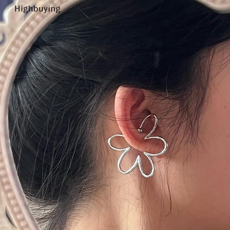 Hbid Fashion Berlebihan Berongga Bunga Telinga Tulang Klip Anting-Anting Tanpa Tindik Warna Perak Manset Telinga Untuk Wanita Gadis Perhiasan Estetik Glory