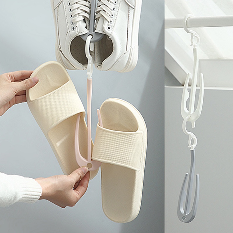 Multifungsi Windproof Rotatable Plastic Double Hooks Shoes Hanger Kreatif Sandal Rak Pengering Syal Dasi Kait