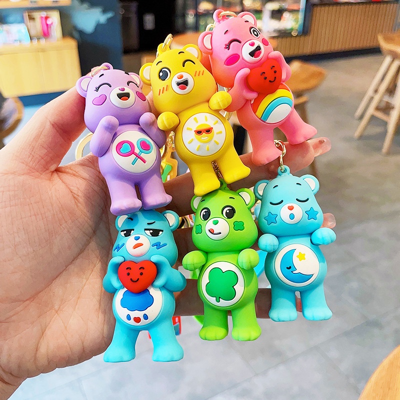 Anime Keliling Kawaii Care Bear Gantungan Kunci Liontin Tas Lucu Pasangan Liontin Mainan Beruang Pelangi