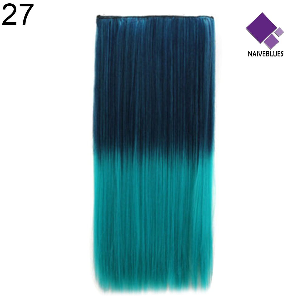 &lt; Naiveblues &gt; Fashion Wanita Tahan Panas Panjang Lurus Gradiasi Rambut Wig Sopak