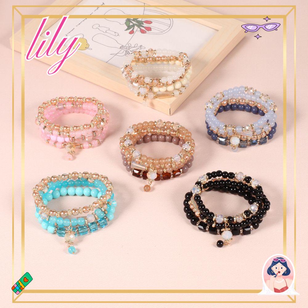 Lily 4pcs/set Gelang Pesona Wanita Bohemian Musim Panas Manik-Manik Kristal