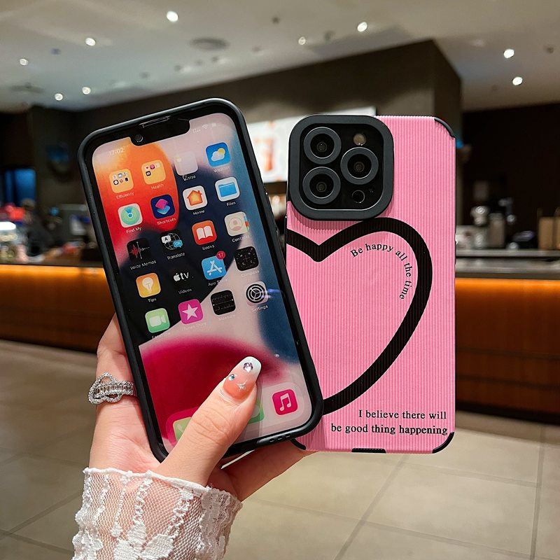 Pretty Pink Love Heart Leather Soft Case IP IPhone 7 8 Plus SE 2020 X XR XS Max 11 12 13 14 Pro Max 14 Plus Camera Protect for Women Girl