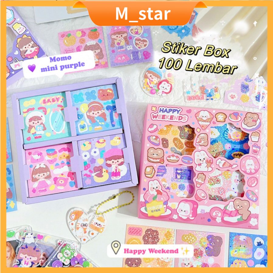 

(100 Lembar) Stiker Box Momo 1 Box Sticker Glitter Buat Dekor Kpop Photocard Dan Gantungan Bling Mini Box