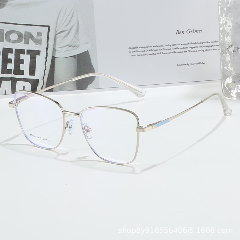 (YUZHU) Vintage Fashion Cat Eye Anti Blue Light Eyeglasses Untuk Wanita Western Fashion Metal Square Colorful Replaceable Lens Eyeglasses