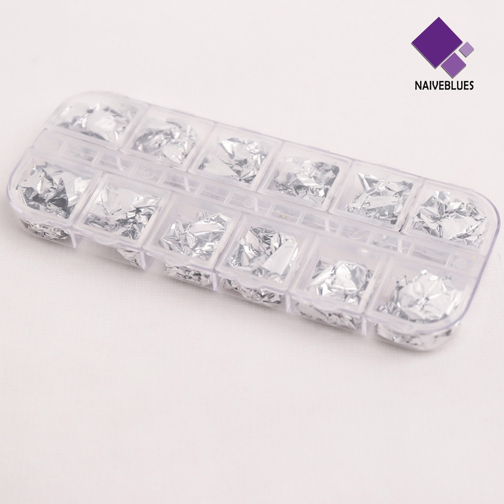 [naiveblues] 12grids/box Manicure Foil Decal Anti Luntur Multifungsi Nice-looking Nail Foil Warna Emas Untuk Wanita