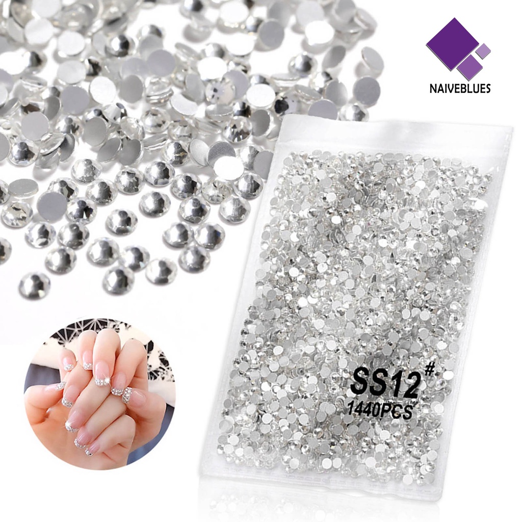 [naiveblues] 1440pcs Manicure Decoration DIY Mudah Di Aplikasikan Kaca Transparan Flat Bottom Untuk Telepon