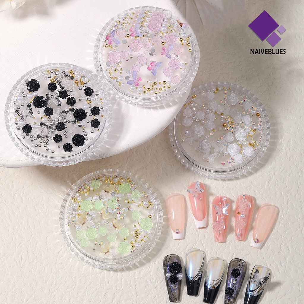 [naiveblues] 1kotak Aksesoris Kuku Tidak Jatuh Bersinar Berkilau DIY 3D Camelia Faux Nail Art