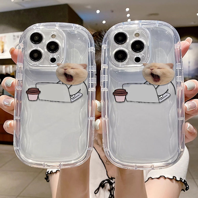 IPHONE Lazy Cat Shockproof Case Kompatibel Untuk Iphone11 14 13 12 Pro XS Max X Xr7 +8 Plus Lembut Transparan Casing Ponsel TPU Silikon Cover