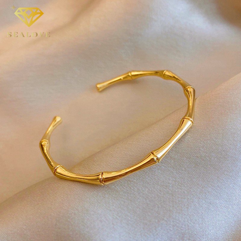 Gelang titanium Wanita Anti Karat Baling baling bambunya Emas 18K Simple Aksesoris Perhiasan Korean Style COD