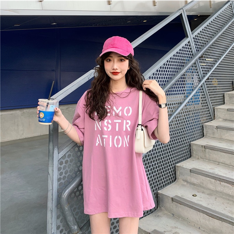 MMM Kaos Distro Oversize Wanita DEMONSTRATION 6739 Baju Besar Distro Atasan Lengan Pendek Tshirt Longgar Model Polos Murah Import