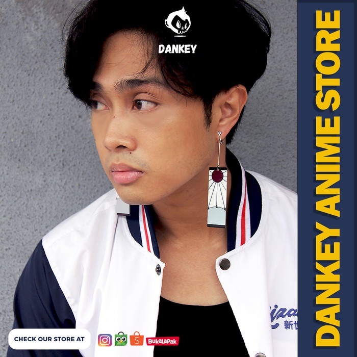 Aksesoris Anting Anime Hanafuda Tanjiro Demon Slayer Kimetsu no Yaiba - Jepit