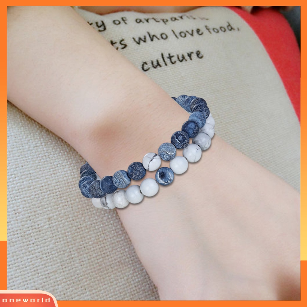 [EONE] 2pcs Gelang Yoga Trendi Menawan Tali Elastis Hitam Yoga Gelang Manik-Manik Untuk Kekasih