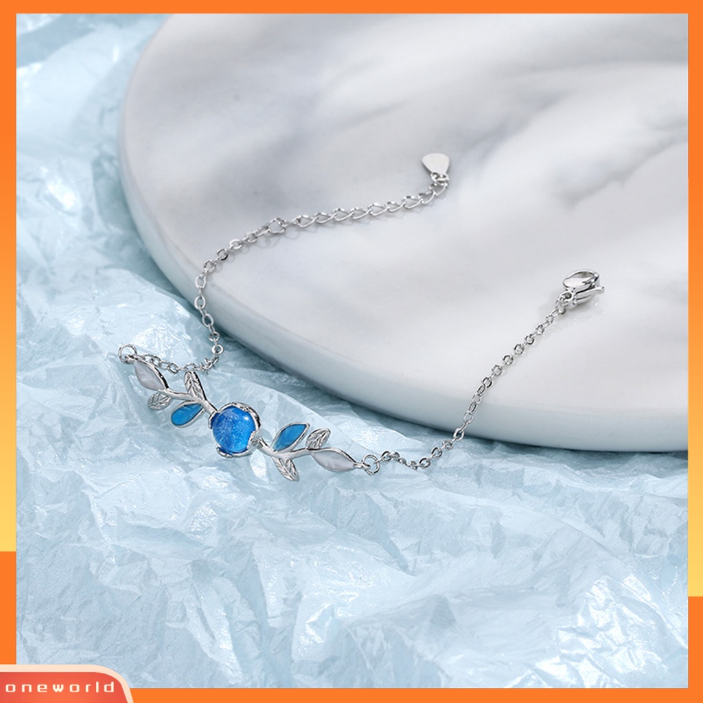 [EONE] Ladies Bracelet Everyday Wear Copper Summer Blue Zirconia Leaf Bracelet Untuk Pesta