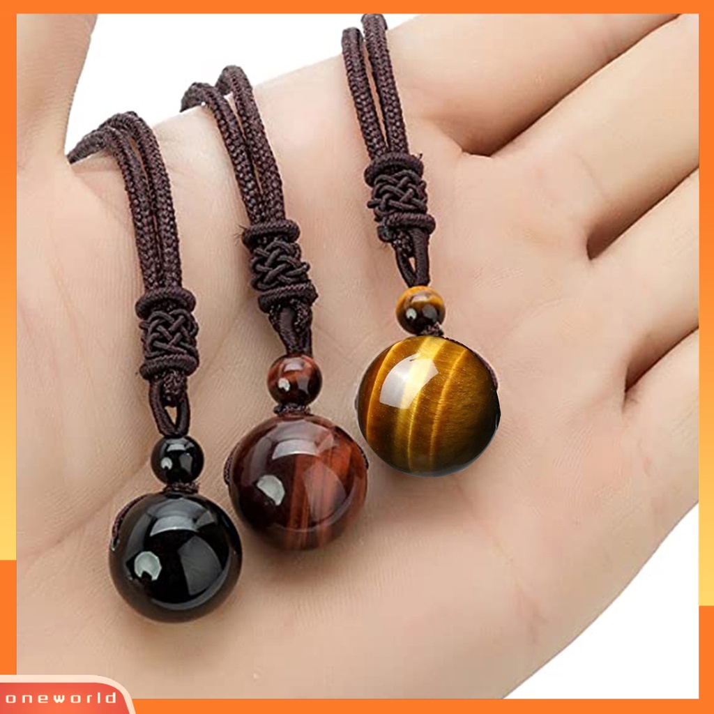 [EONE] Tali Rantai Geometris Buatan Tangan Adjustable Tali Nilon Batu Alam Tergantung Leher Dekorasi Finishing Terang Tiger Eye Batu Beruntung Kalung Perhiasan Aksesori