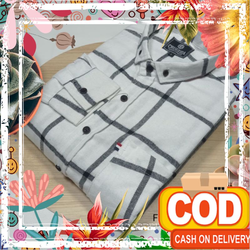 KEMEJA  FLANEL PRIA SIZE JUMBO XXL XXXL LENGAN PANJANG  MOTIF KOTAK HITAM PUTIH/ Versi terbaik