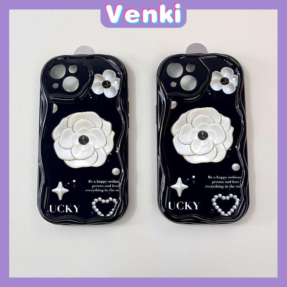 VENKI - For iPhone 11 iPhone Case 3D Curved Edge Wave Glossy Black TPU Airbag Shockproof Camera Cover Pink Clouds Compatible with iPhone 14 13 Pro max 12 Pro Max xr xs max 7 8Plus