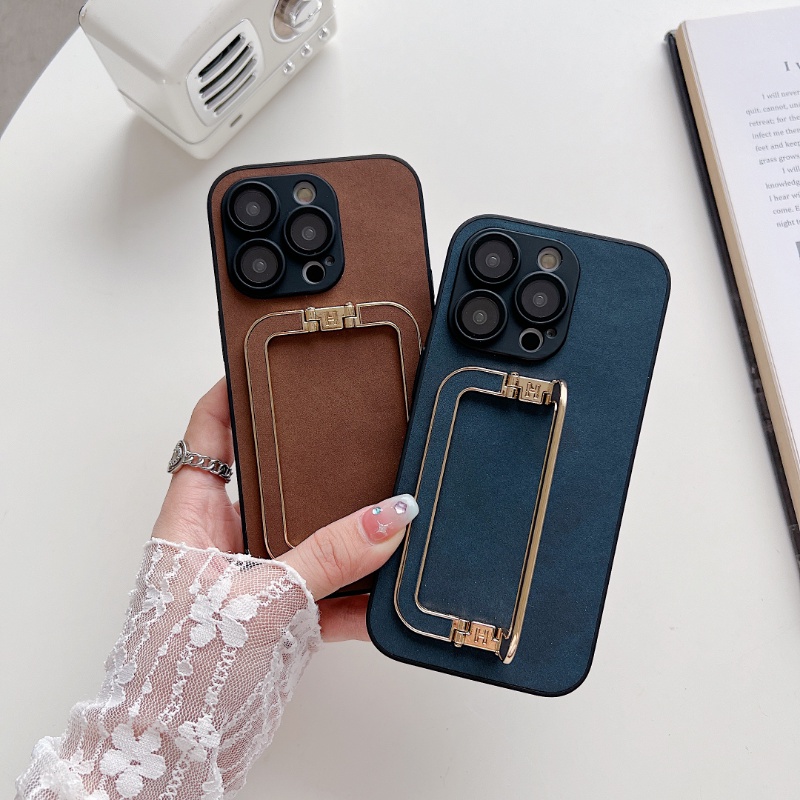 IPHONE Soft Casing Bracket Kulit Imitasi Vintage Cocok Untuk Iphone14 11 13 12 Pro Max 14Plus Full Lensa Anti Jatuh Protection Case