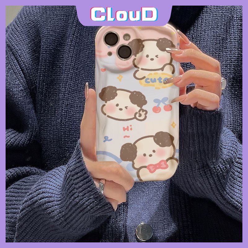 Casing Ponsel Kartun Anjing Lucu Kompatibel Untuk iPhone 11 Pro Max XR X14 12 13 Pro Max 7 8 6s 6 Plus XS Max 8Plus SE 2020 3D Wavy Curved Edge Shockproof Glossy Soft Cover