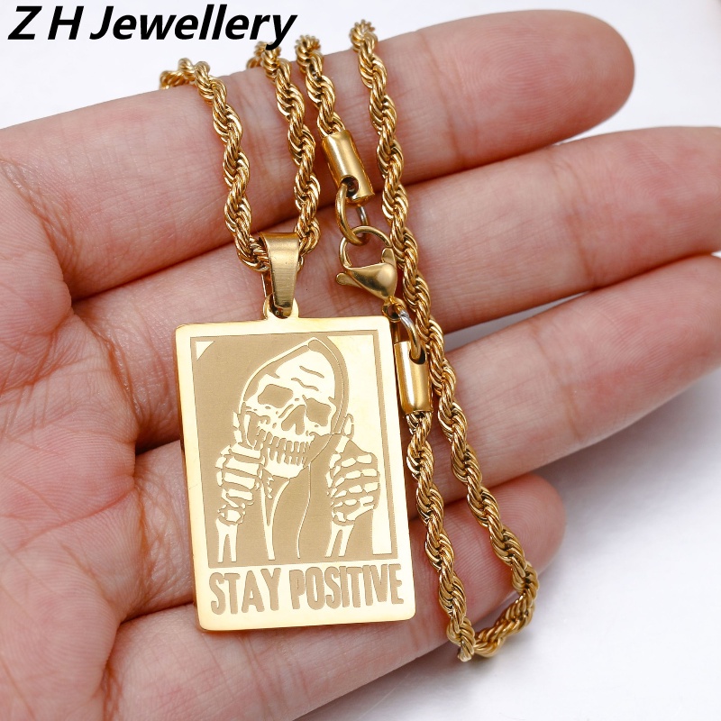 Z H Perhiasan Emas 18K 24K Gold S925 Perak Hip Hop Rock Stainless Steel Tengkorak Liontin Pria Dan Wanita Fashion Baja Titanium Kalung Retro Punk Aksesoris Pesta