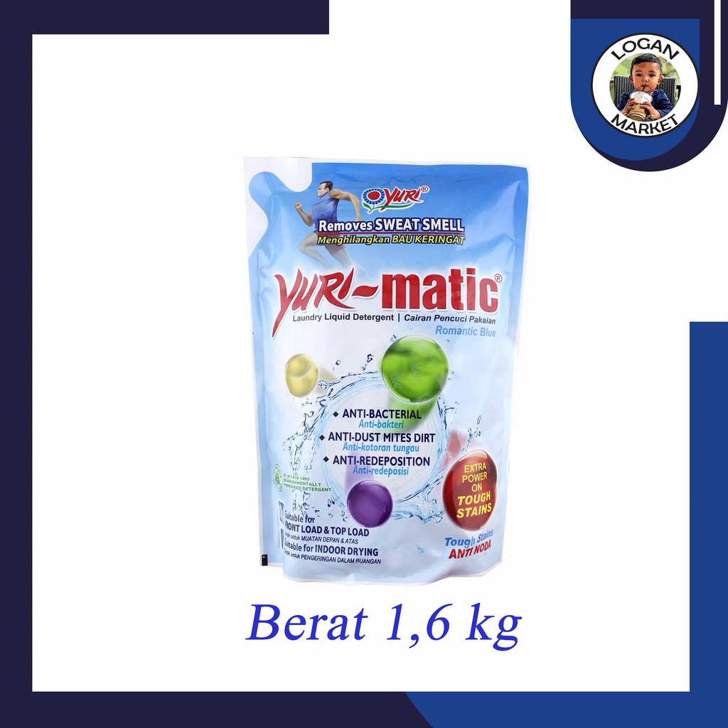 Yuri Matic Laundry Liquid Detergent 1.6 1,6 kg 1.6kg 1,6kg ( ex 1.8 kg ) Romantic Blue Tough Stains