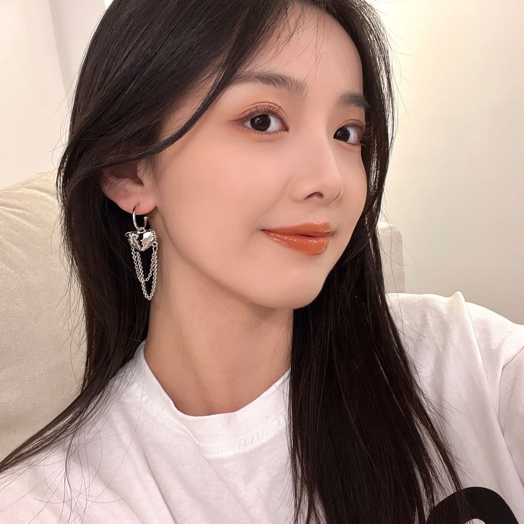 Korea Y2k Rantai Perak Drop Anting Untuk Wanita Hypoallergenic Fashion Jantung Anting Perhiasan Aksesoris