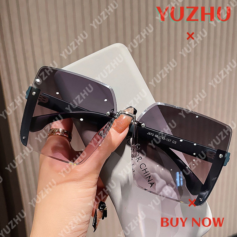 (YUZHU) Trendy Kacamata Hitam Tanpa Bingkai Untuk Wanita Premium Sense Sticker Fine Glitter Frame Sunglasses