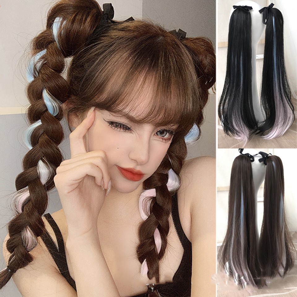 1pcs Y2K 60cm Highlight Lurus Ponytail Wig Untuk Gadis Manis Keren Cosplay Wig Piece Hair Extensions