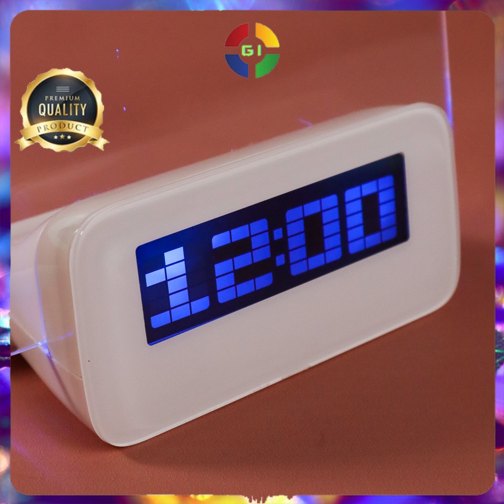 Jam LCD Display Alarm Clock with Memo Board White