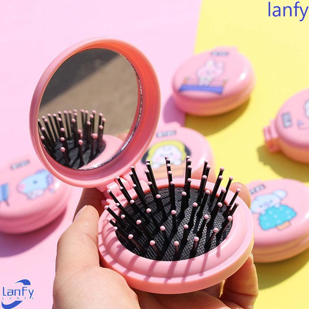 Lanfy Cermin Sisir Bulat Portable Lucu Travel Bangtan Boys Kartun Styling Tool