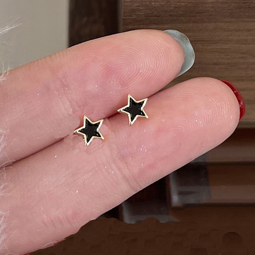 Anting Tusuk Bintang Hitam Mutiara Simulasi Kecil Simple Lucu Untuk Wanita Perhiasan Geometris Mini