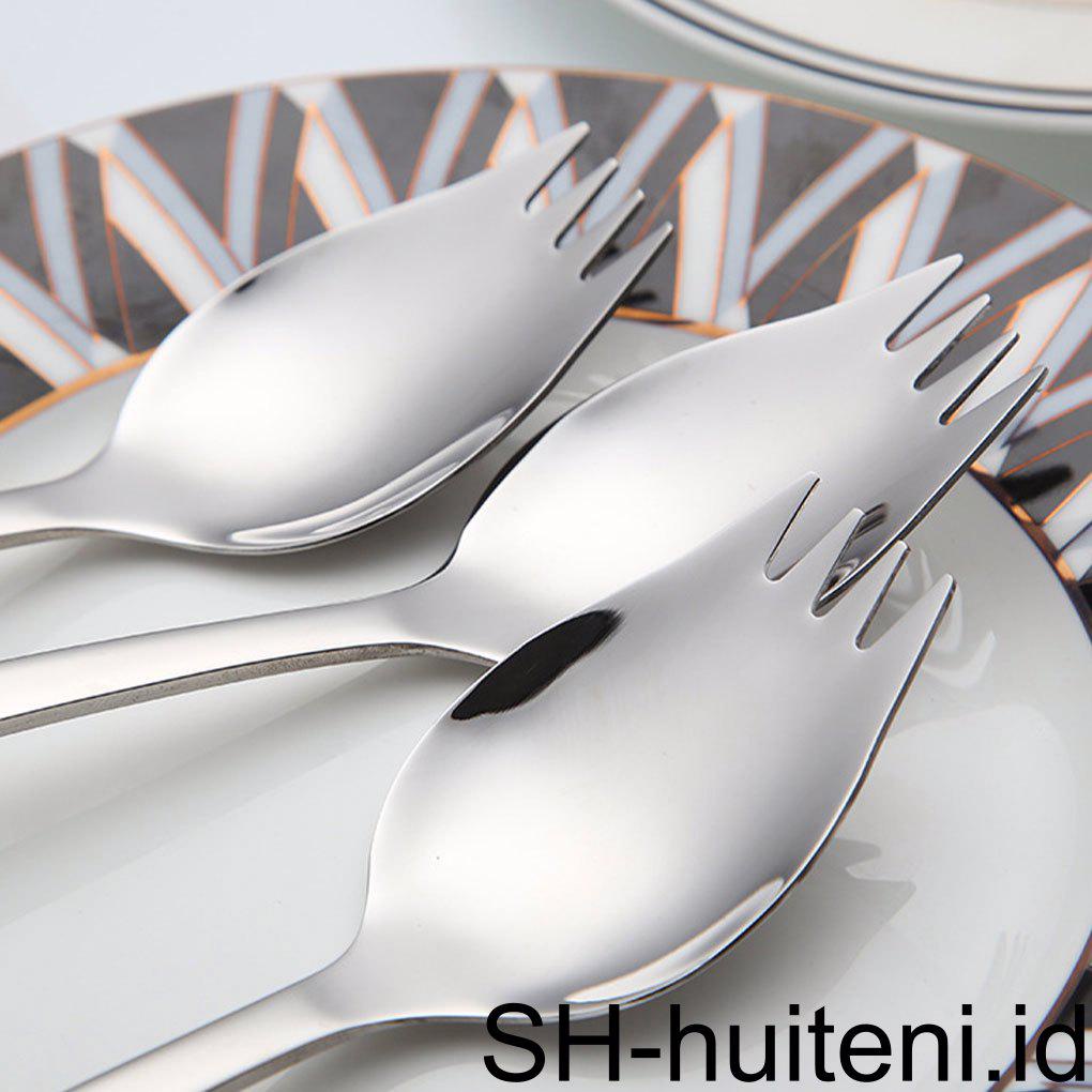 2in1 Sendok Garpu Stainless Steel Garpu Dessert Buah Portabel Multifungsi Untuk Piknik Keluarga Outdoor Hiking Travel