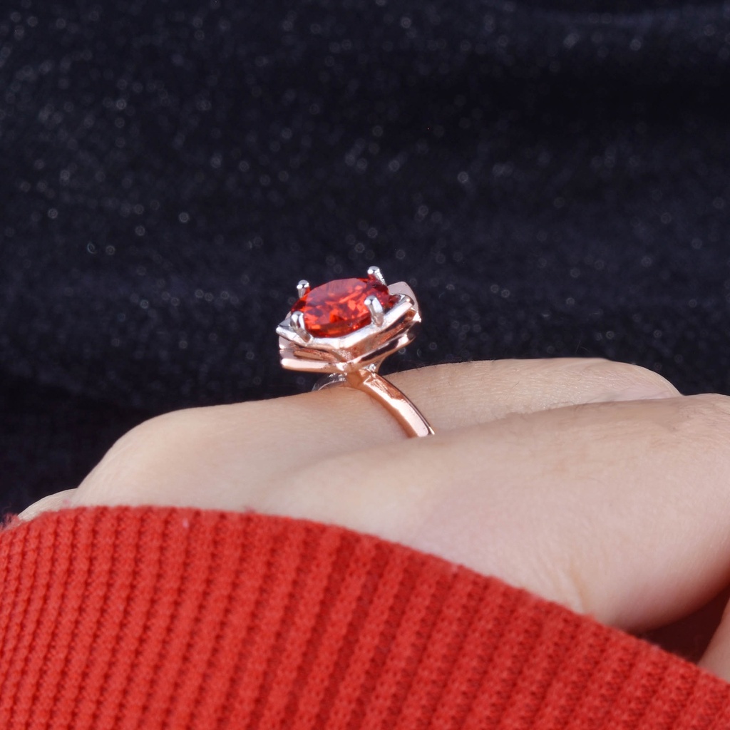 Goldkingdom Aksesoris Perhiasan Fashion Ready Stock Merpati Darah Merah Permata Cincin Rose Gold Two-tone Rose Open Wanita Ring