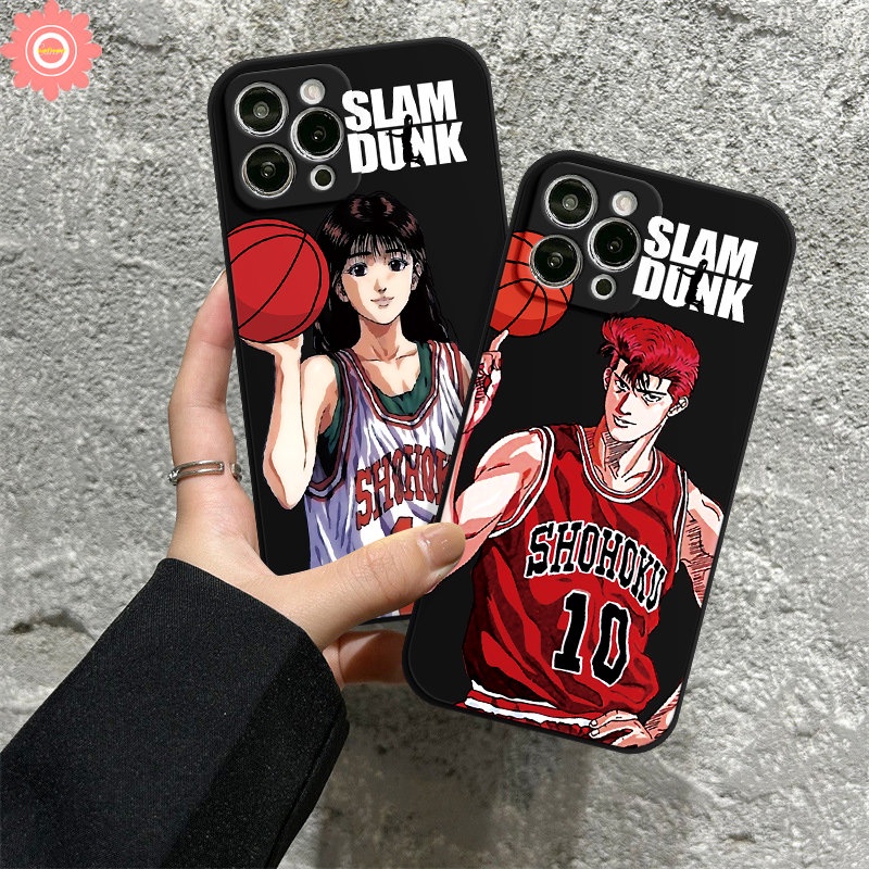 IPHONE Couple Anime Slam Dunk Phone Case Kompatibel Untuk Iphone11Xr 12 13 14 Pro Max7 6S 86 Plus X XS Max SE 2020 Kartun Lucu Sakuragi Hanamichi Haruko Akagi Lembut Penutup Tepi Lurus