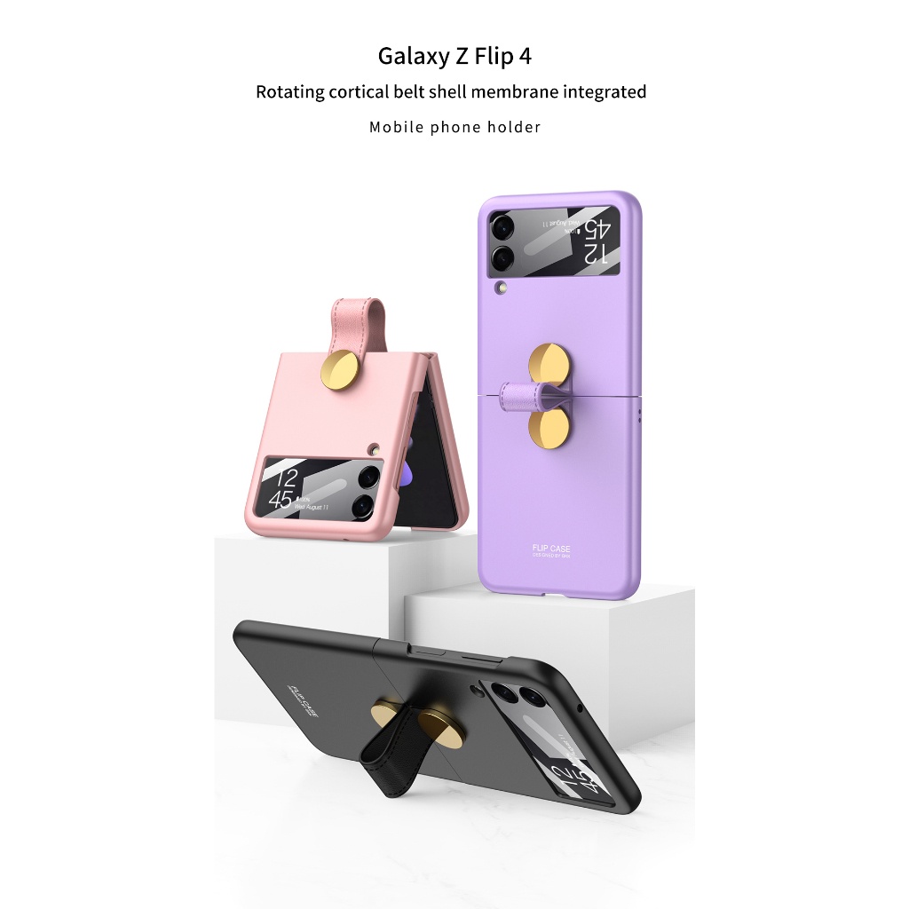 Foldable Phone Case Belt Shell Membrane For Samsung Z Flip 4 PC PU Case Folding Cell Phone Cover