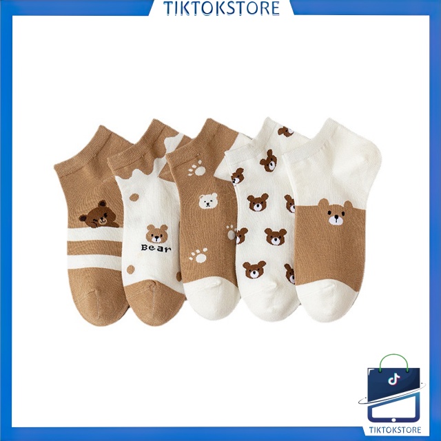 TIKTOK - D2026 Kaos Kaki Bear / Kaos Kaki Beruang Cokelat Cute K5677 / Kaos Kaki Pria Wanita Motif Beruang Cokelat / Kaos Kaki Pendek Lucu