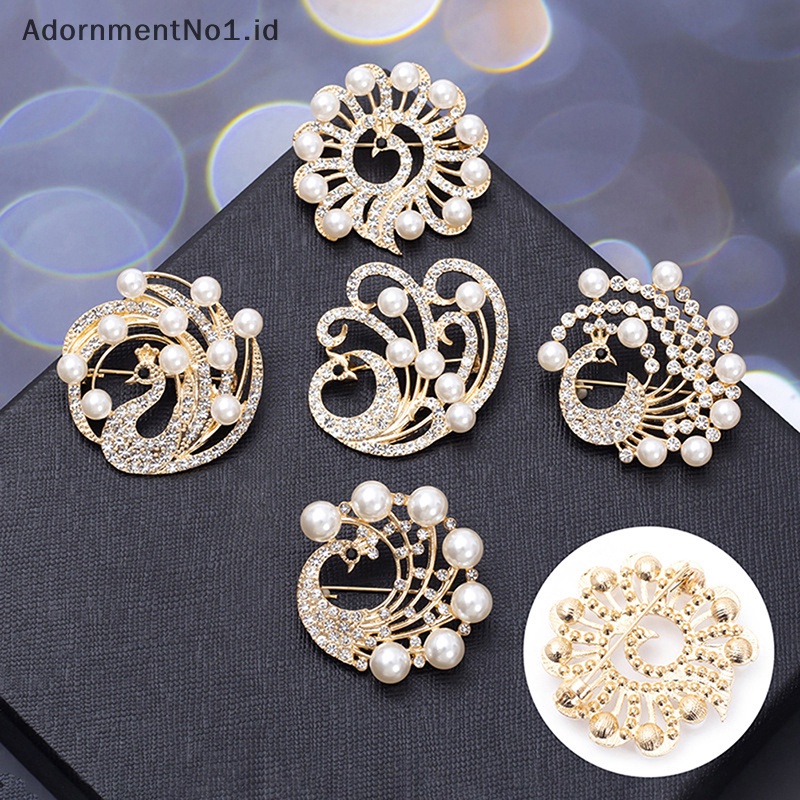 [AdornmentNo1] Mutiara Berlian Imitasi Merak Hewan Korsase Bros Klasik Kristal Peacock Brooch Pin Perjamuan Pernikahan Kostum Perhiasan [ID]