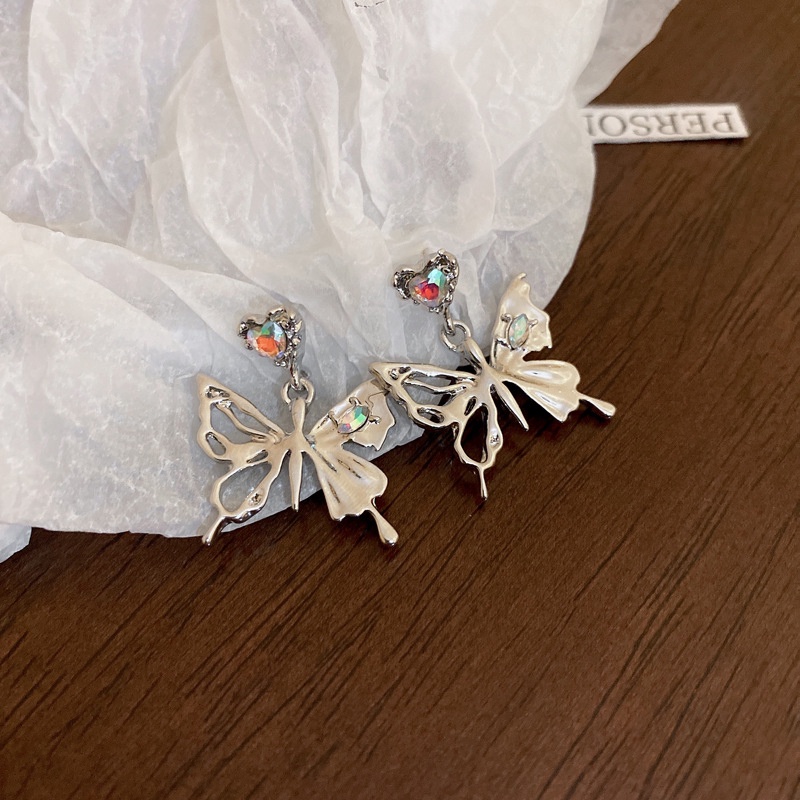 Anting Tusuk Butterfly Hati Bahan Alloy Kristal Korea Untuk Anak Perempuan