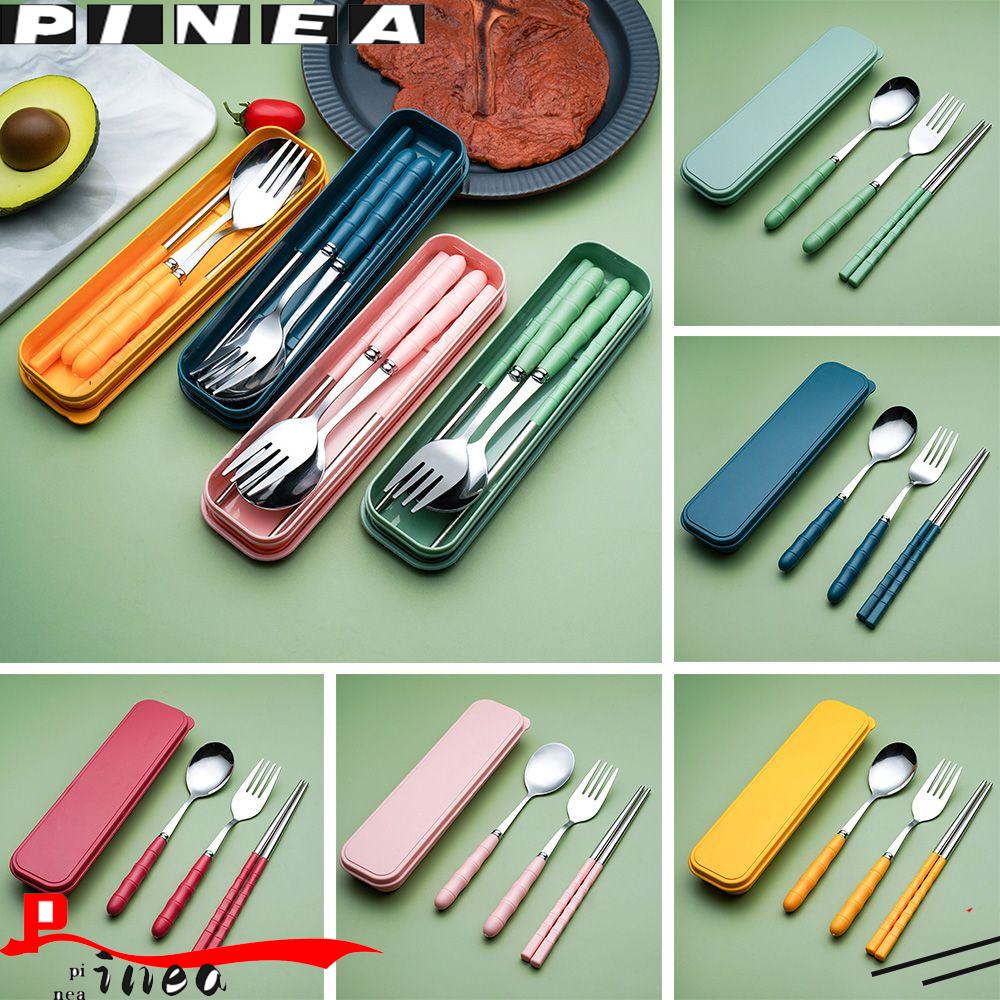 Nanas 3Pcs/set Sendok Garpu Sumpit Kit Portable Dengan Kotak Penyimpanan Makan Siang