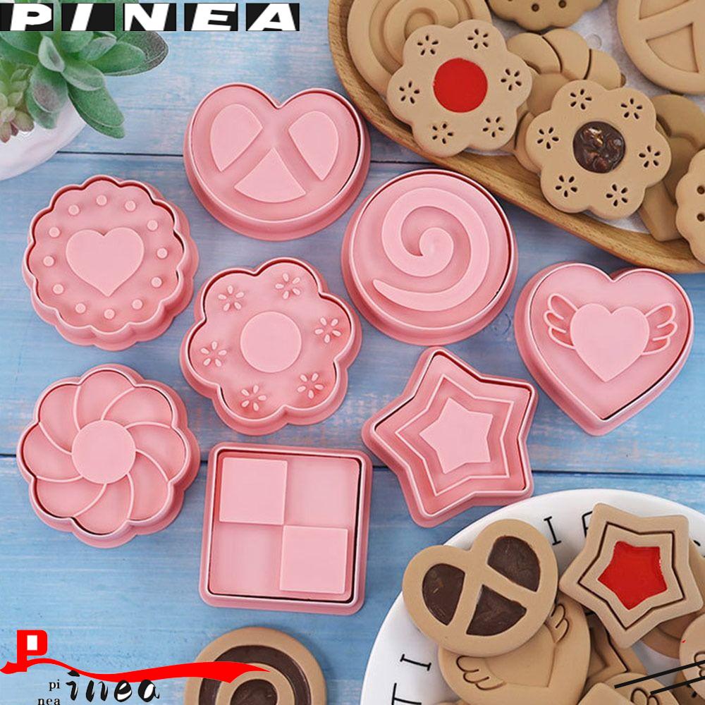 Nanas 8 Pcs/set Hari Valentine DIY Alat Kue Cinta Hati Bunga Mawar Cetakan Kue Plunger 3D Cookie Cutter