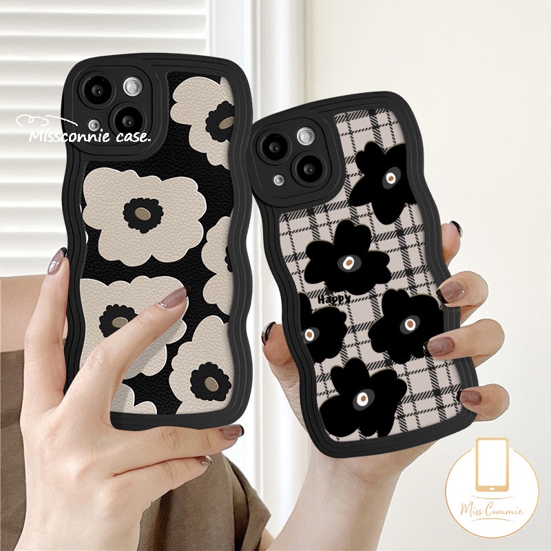 Case Bunga Retro Kotak-Kotak Untuk Realme C53 C55 C35 C25Y C20 C25s C21Y C33 C30 5 6i 5s 10 5i 8i 9i 7 7i 8Pro 8 9 Pro+ C25 C15 C17 C12 C3 C11 C20A Wavy Edge Floral Soft Tpu Sarung