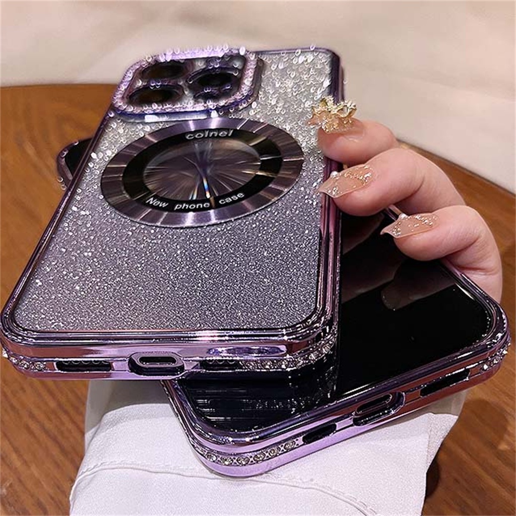 Case Cincin Magnetik Logam iPhone 14 Pro Max case iPhone 13 Pro Max11 12 Pro Max14 Plus Kedip Berlian Imitasi Perlindungan Kamera TPU shock protection soft case