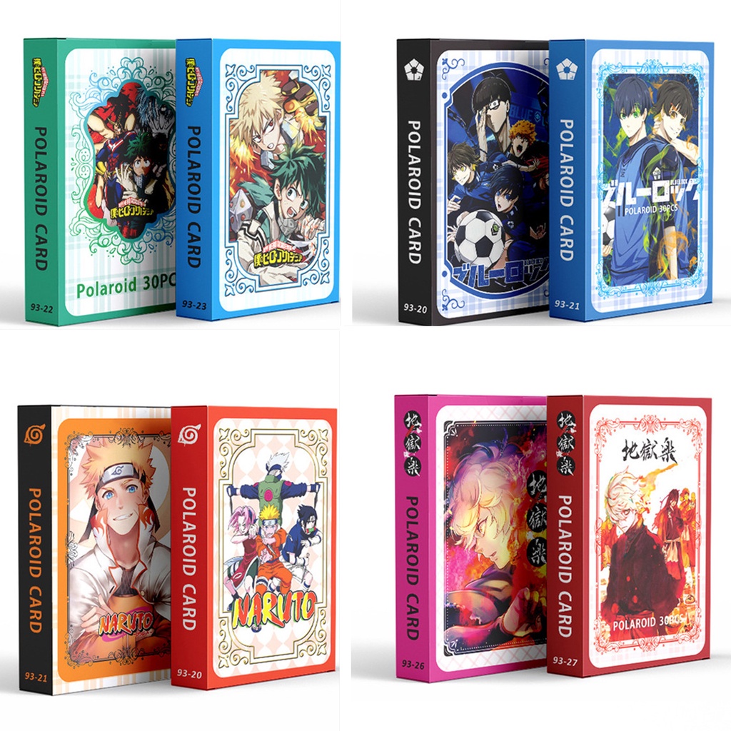 30pcs/box NARUTO My Hero Academia BLUE LOCK Polariod Photocards Jigoku Raku CHAINSAW MAN Haikyuu!! Kartu Lomo Japan Anime Kartun Postcards