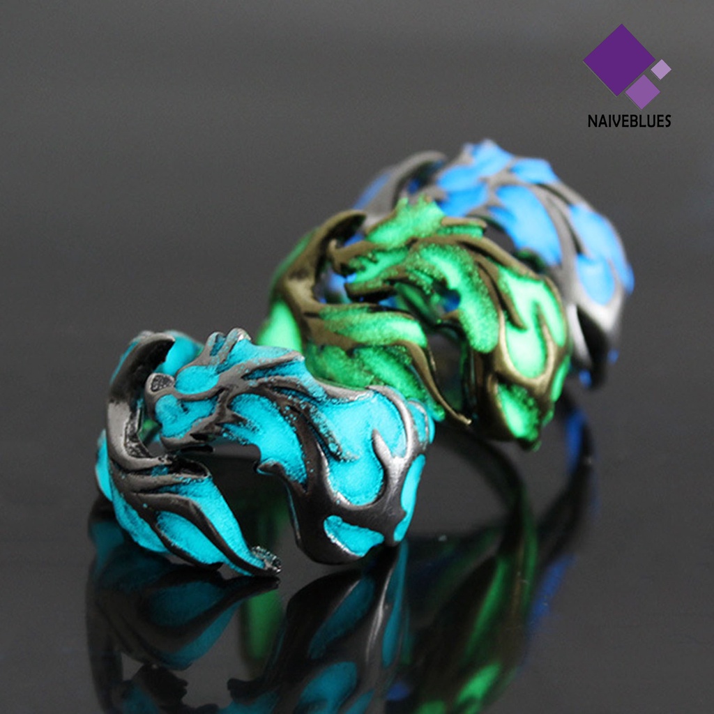 &lt; Naiveblues &gt; Glow in The Dark Cincin Pria Bercahaya Kepribadian Keren Naga Ring Bar