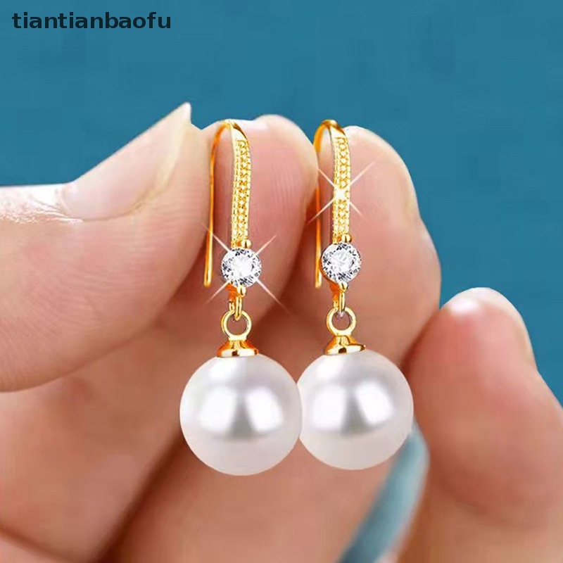 [tiantianbaofu] Perhiasan Wanita Tetesan Air Anting Mutiara Untuk Wanita Merah Putih Bulat Mutiara Oval Anting Pernikahan Pertunangan Valenes Hari Hadiah Butik